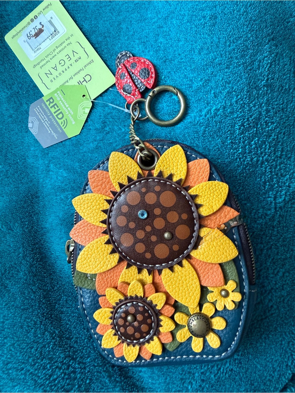 NWT Chala Sunflower Mini Coin Purse Keychain RFID